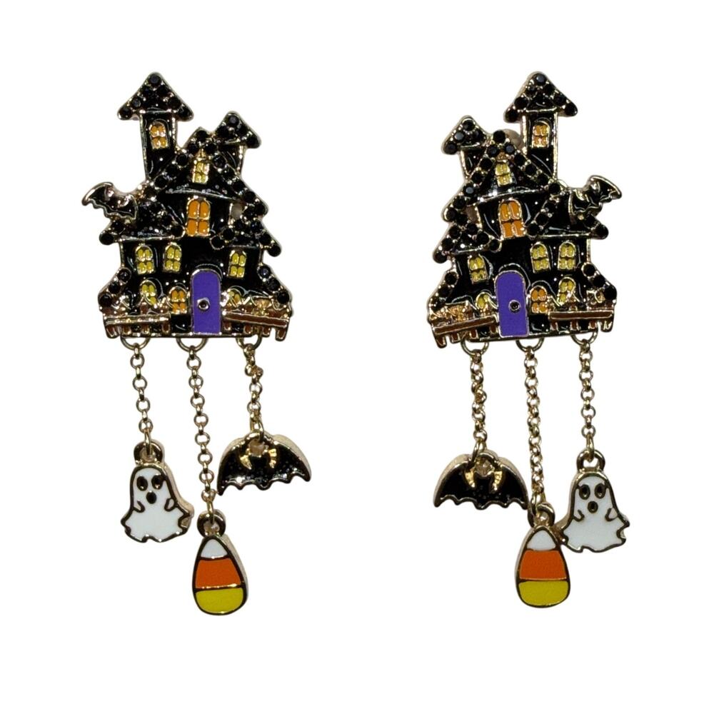 BaubleBar Halloween Haunted House & Spooky Charms Drop Earrings NWT